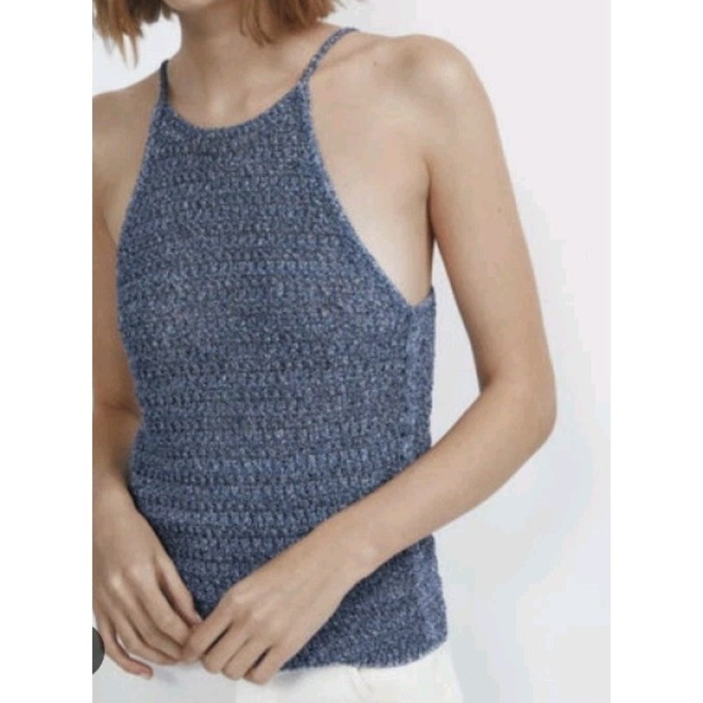 Massimo Dutti Strappy Textured Knit Sleeveless Top Blue Size S NWT $99